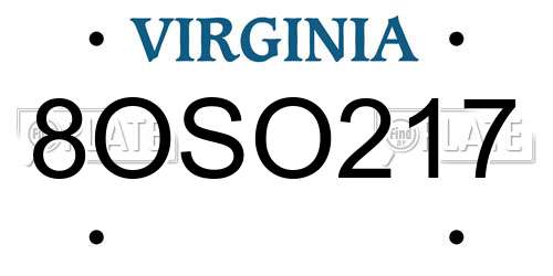 8OSO217 Virginia License Plate