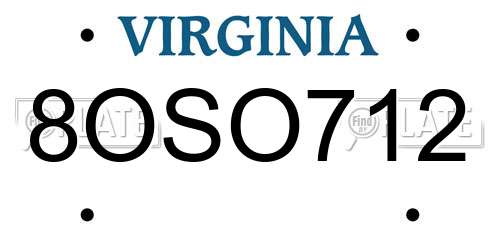 8OSO712 Virginia License Plate