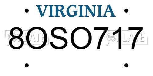 8OSO717 Virginia License Plate