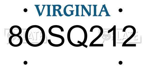 8OSQ212 Virginia License Plate