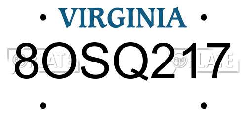 8OSQ217 Virginia License Plate