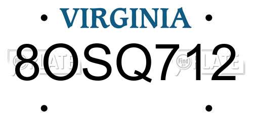 8OSQ712 Virginia License Plate