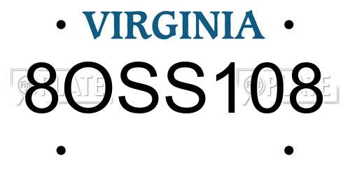 8OSS108 Virginia License Plate