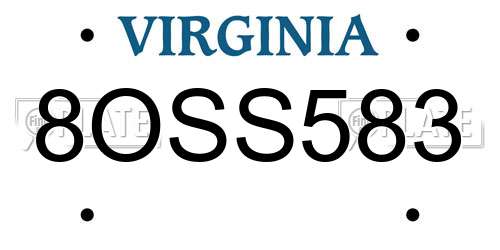 8OSS583 Virginia License Plate