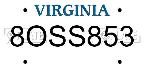 8OSS853 Virginia License Plate