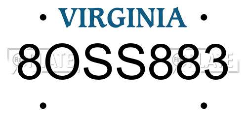 8OSS883 Virginia License Plate