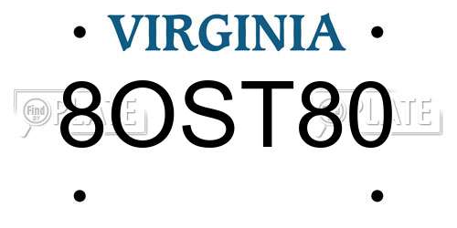 8OST80 Virginia License Plate