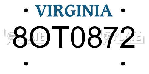 8OT0872 Virginia License Plate