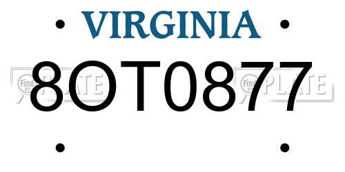 8OT0877 Virginia License Plate