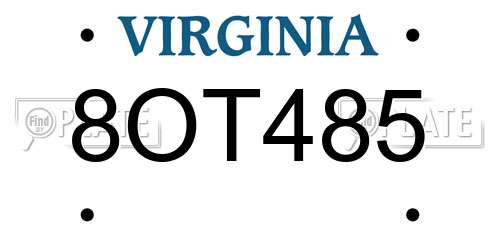 8OT485 Virginia License Plate