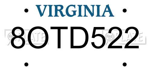 8OTD522 Virginia License Plate
