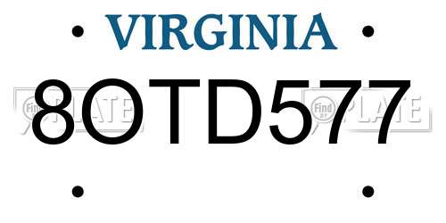 8OTD577 Virginia License Plate