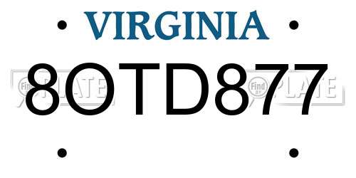 8OTD877 Virginia License Plate