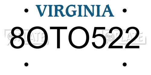 8OTO522 Virginia License Plate