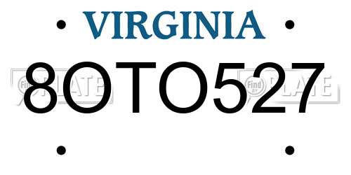 8OTO527 Virginia License Plate