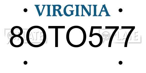 8OTO577 Virginia License Plate