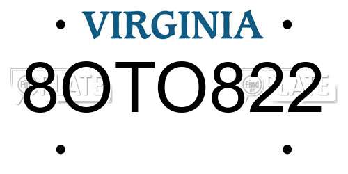 8OTO822 Virginia License Plate