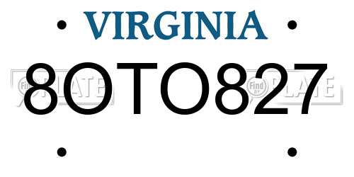 8OTO827 Virginia License Plate