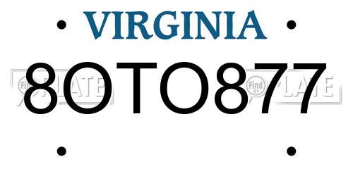 8OTO877 Virginia License Plate