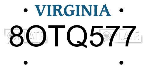 8OTQ577 Virginia License Plate