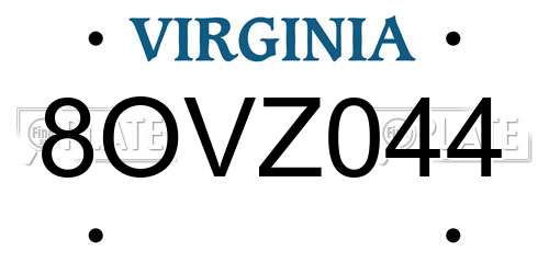 8OVZ044 Virginia License Plate