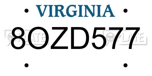 8OZD577 Virginia License Plate