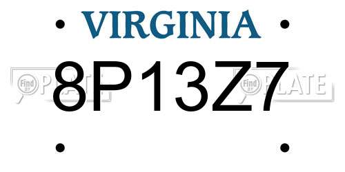8P13Z7 Virginia License Plate