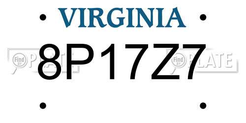 8P17Z7 Virginia License Plate