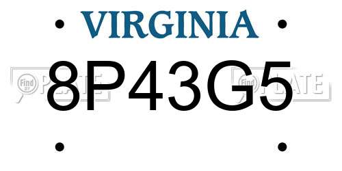 8P43G5 Virginia License Plate
