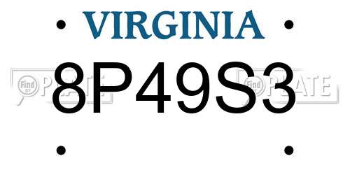 8P49S3 Virginia License Plate