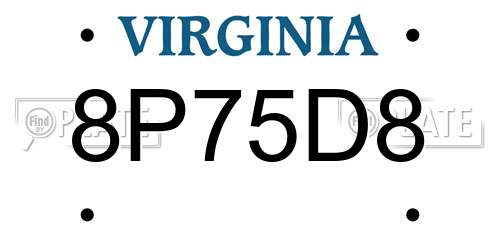 8P75D8 Virginia License Plate