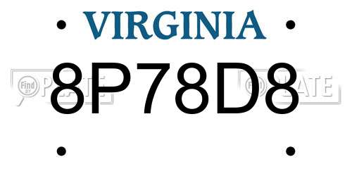 8P78D8 Virginia License Plate