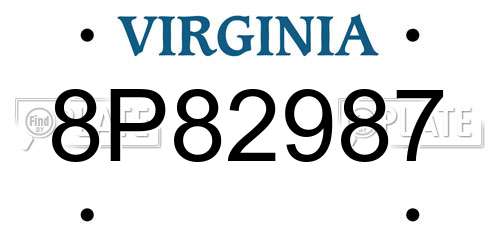 8P82987 Virginia License Plate