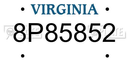 8P85852 Virginia License Plate