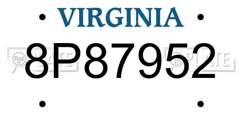 8P87952 Virginia License Plate