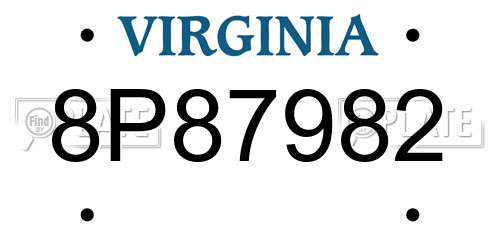8P87982 Virginia License Plate