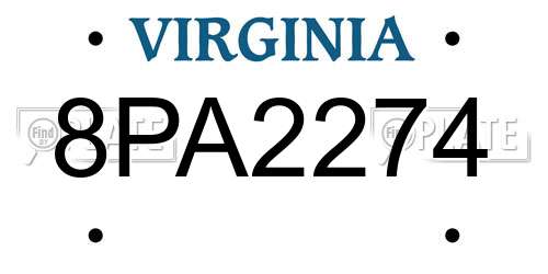8PA2274 Virginia License Plate