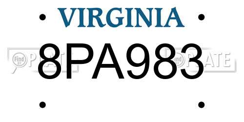 8PA983 Virginia License Plate