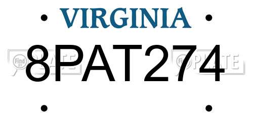 8PAT274 Virginia License Plate