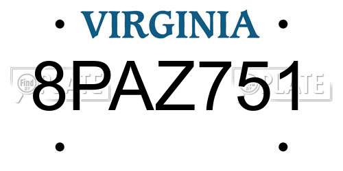 8PAZ751 Virginia License Plate
