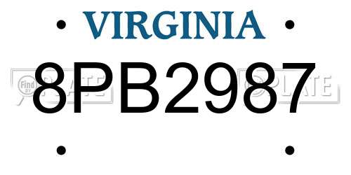 8PB2987 Virginia License Plate