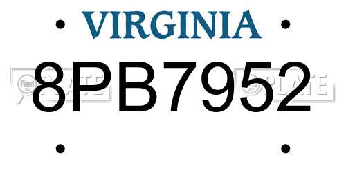 8PB7952 Virginia License Plate