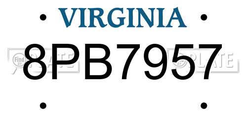 8PB7957 Virginia License Plate