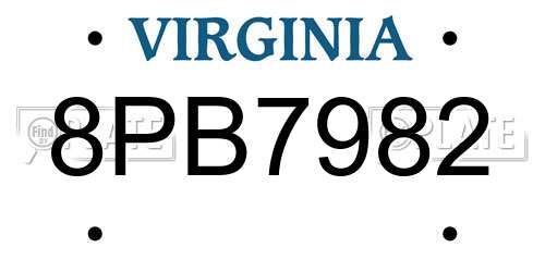 8PB7982 Virginia License Plate