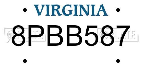 8PBB587 Virginia License Plate