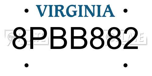 8PBB882 Virginia License Plate