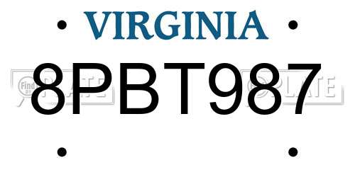 8PBT987 Virginia License Plate
