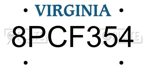 8PCF354 Virginia License Plate
