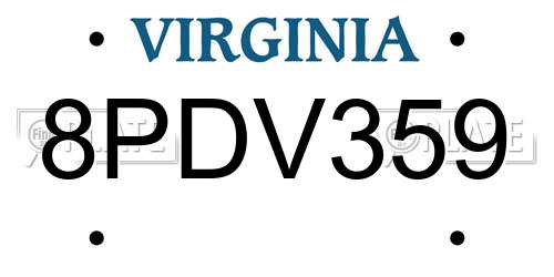 8PDV359 Virginia License Plate