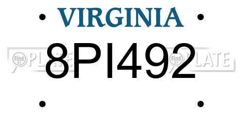 8PI492 Virginia License Plate